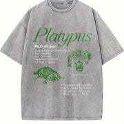 Platypus 90s Retro Animal Infographic Facts Vintage Washed T-Shirt in Gray