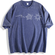Ocean Turtle Sun Beach vintage washed oversized T-shirt in Blue