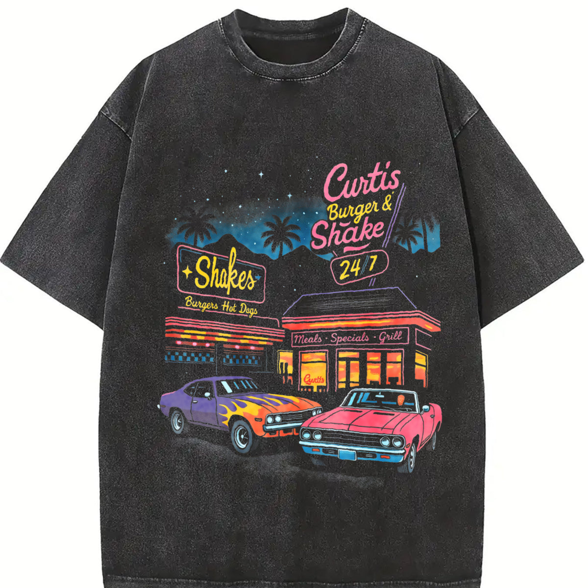 Muscle Car 90s Retro Car ® Vintage Washed T-Shirt in Black