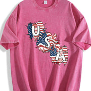 USA Map Flag Vintage Washed T-Shirt in Red
