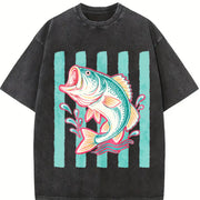 Preppy Bass Fishing Striped Bass Vintage Washed T-Shirt in Black