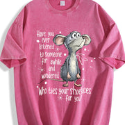 Mouse Quote Animal Sublimation Who Ties Your Shoelaces vintage washed oversized T-shirt in Red