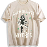 Burn Blunts Not Witches Marijuana Weed Smoker Stoner vintage washed oversized T-shirt in Beige