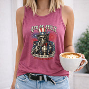 4th of July Skeleton Women's Color Cotton Tank Top in Red