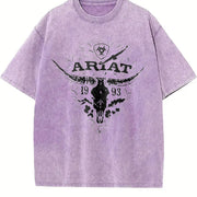 Retro Ariat Bull Skull Vintage Washed T-Shirt in Purple