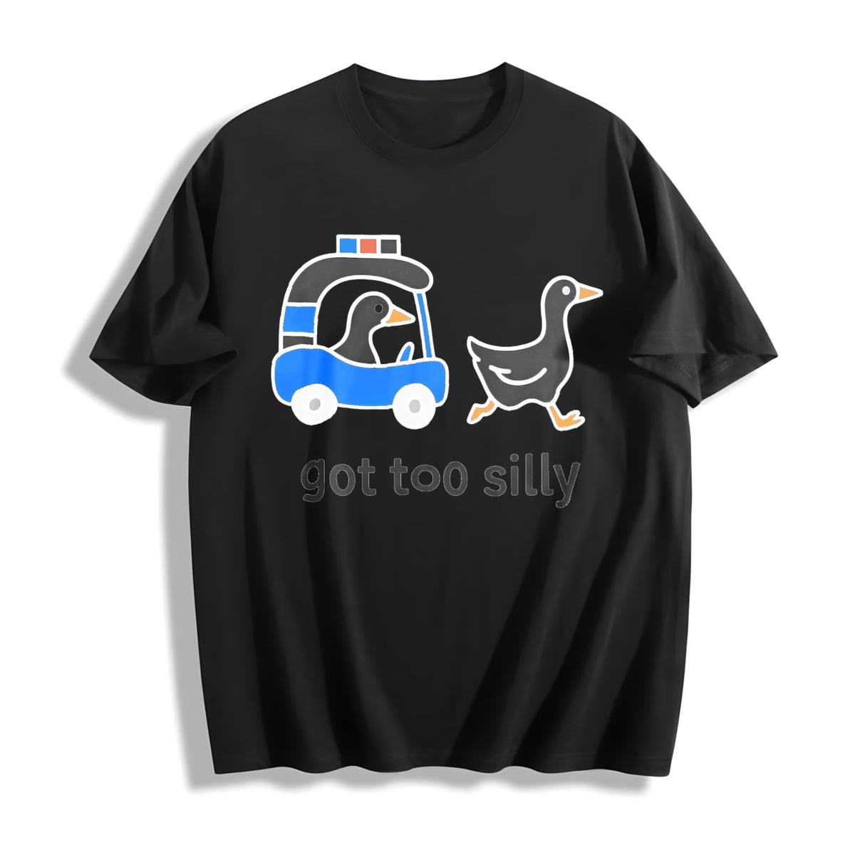 Premium Silly Goose Police Chase Got Too Silly Meme Goose Cotton T-Shirt in Black
