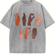 Soft F ck ICE Hand Sign Language Anti Deportation Chinga vintage washed oversized T-shirt in Gray