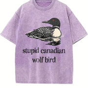 Stupid Canadian Wolf Bird Vintage Washed T-Shirt in Purple