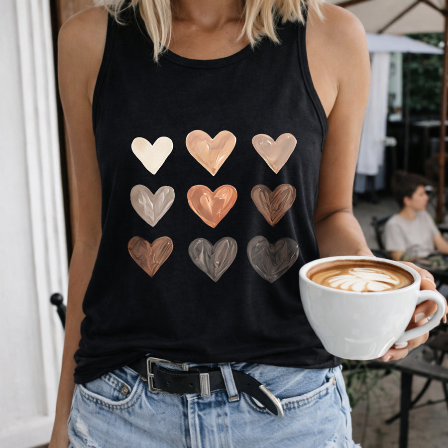 Nine Hearts Women's Color Cotton Tank Top in Black