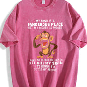 Humorous Monkey My Mind Is a Dangerous Place Slogan Party vintage washed oversized T-shirt in Red