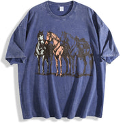 Western Horse Cowboy Rodeo Horse Lovers vintage washed oversized T-shirt in Blue