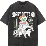 Sorry Gotta Go Cowboy Frog vintage washed oversized T-shirt in Black