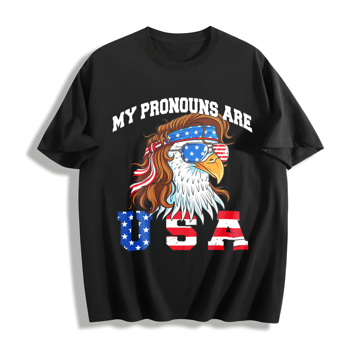 My Pronouns Are USA Eagle American 4th of July Cotton T-Shirt in Black