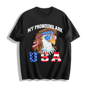 My Pronouns Are USA Eagle American 4th of July Cotton T-Shirt in Black