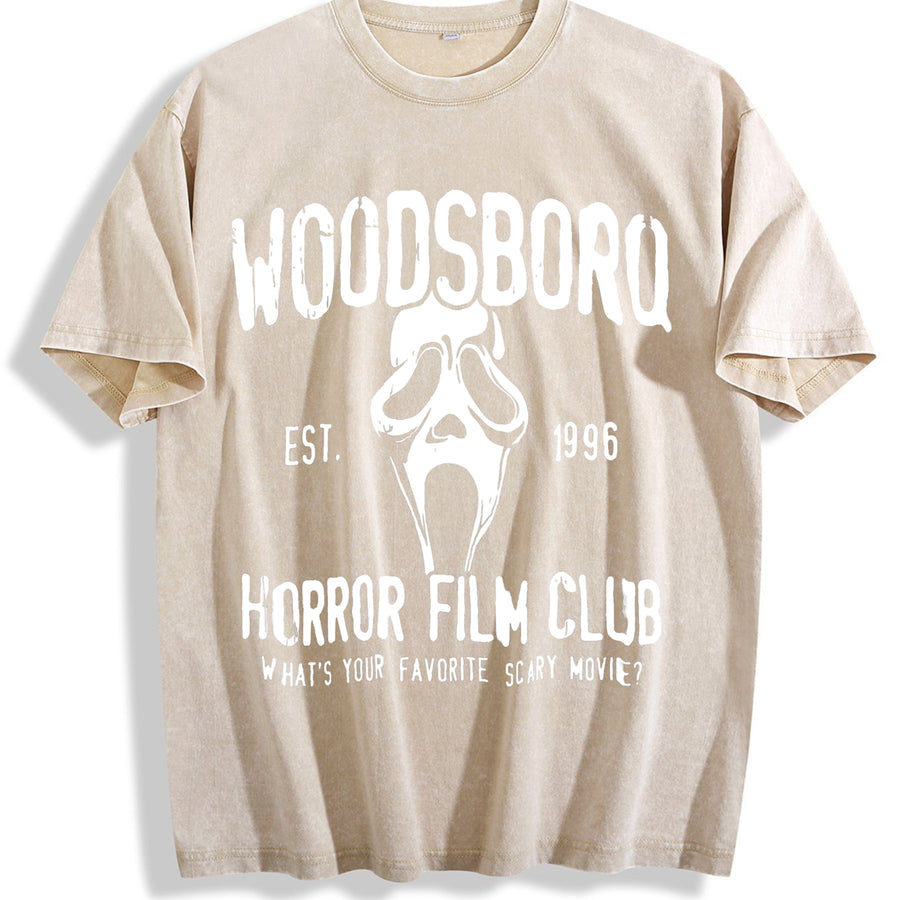 Woodsboro Horror Film Club Scream Ghost Face For Thriller vintage washed oversized T-shirt in Beige