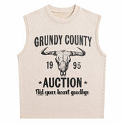 Grundy County Auction Inspired Concert Vintage Washed Tank Top in Beige