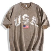 USA Retro Flag America Patriotic 4th of July vintage washed oversized T-shirt in Brown
