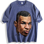 Young Mike Portrait Big Face Custom vintage washed oversized T-shirt in Blue