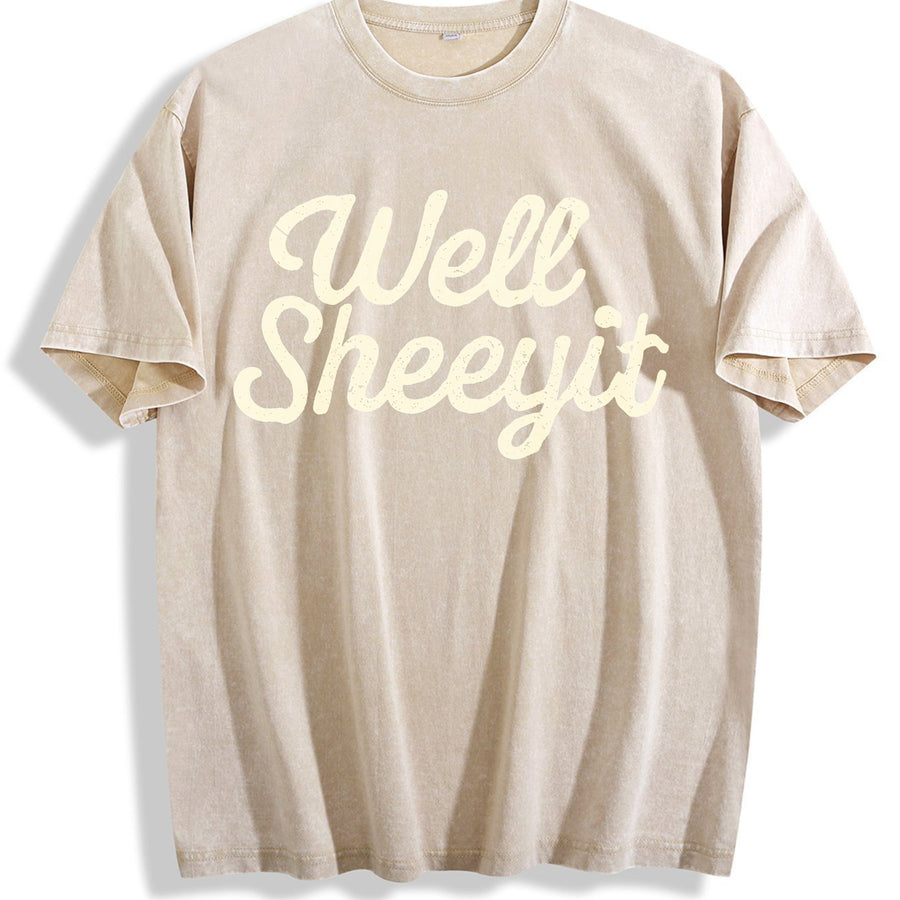 Well Sheeyit Country Western Retro Western Adult Humor vintage washed oversized T-shirt in Beige
