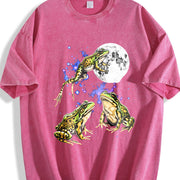 Three Frog Retro Frogs Moon Vintage Washed T-Shirt in Red