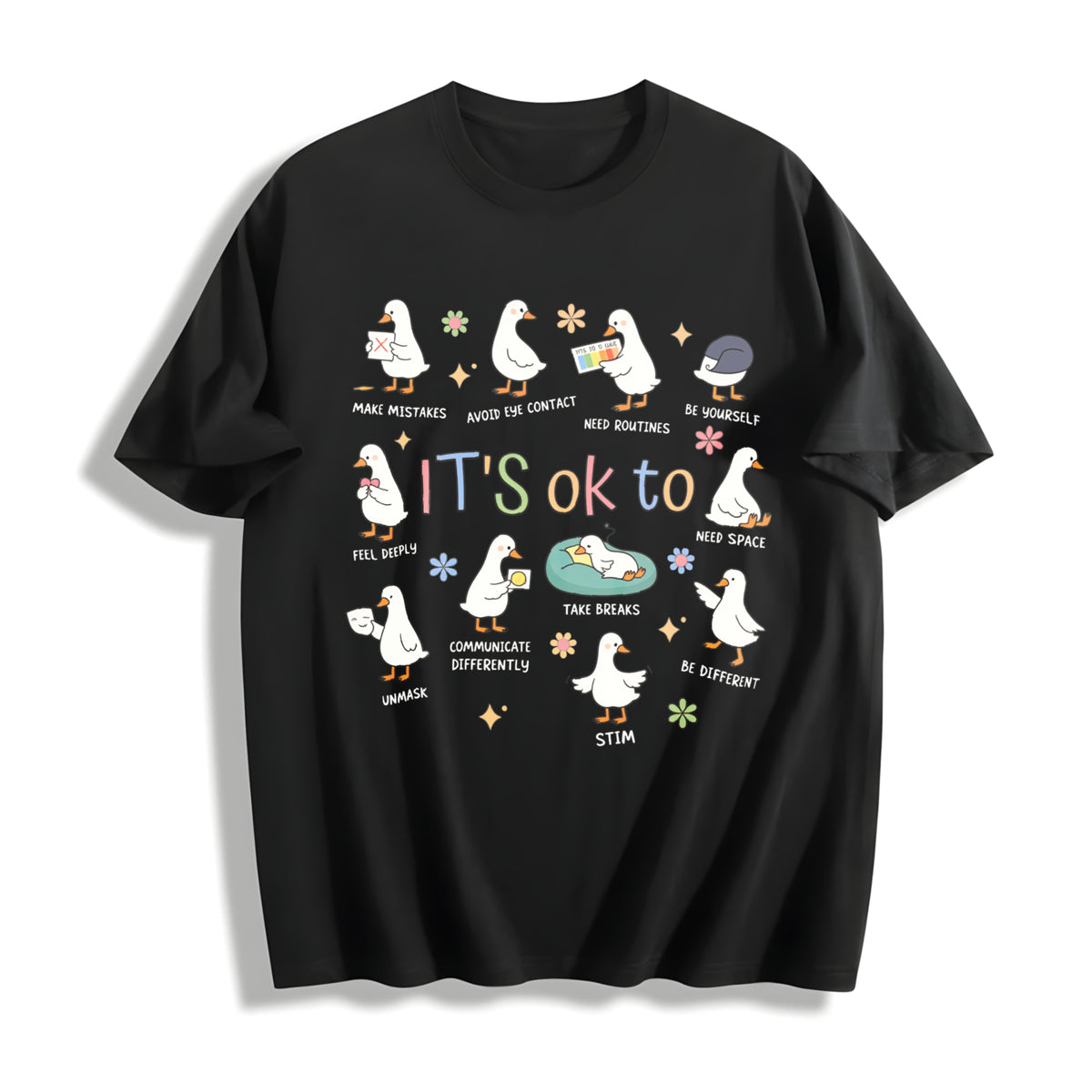 It’s Ok to Be Different Autism Goose Cotton T-Shirt in Black