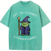 Off to Commit Shenanigans Wizard Frog DnD vintage washed oversized T-shirt in Blue