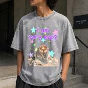 Eepy Cat Meme Vintage Washed T-Shirt in Gray