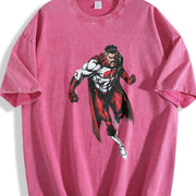 Black Invincible Retro Superhero Vintage Washed T-Shirt in Red