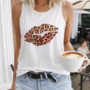 Leopard Lips Tank Crew-neck Sleeveless Vest Outdoor Women's Color Cotton Tank Top in White