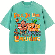 Retro Teacher Fall Vintage Washed T-Shirt in Blue