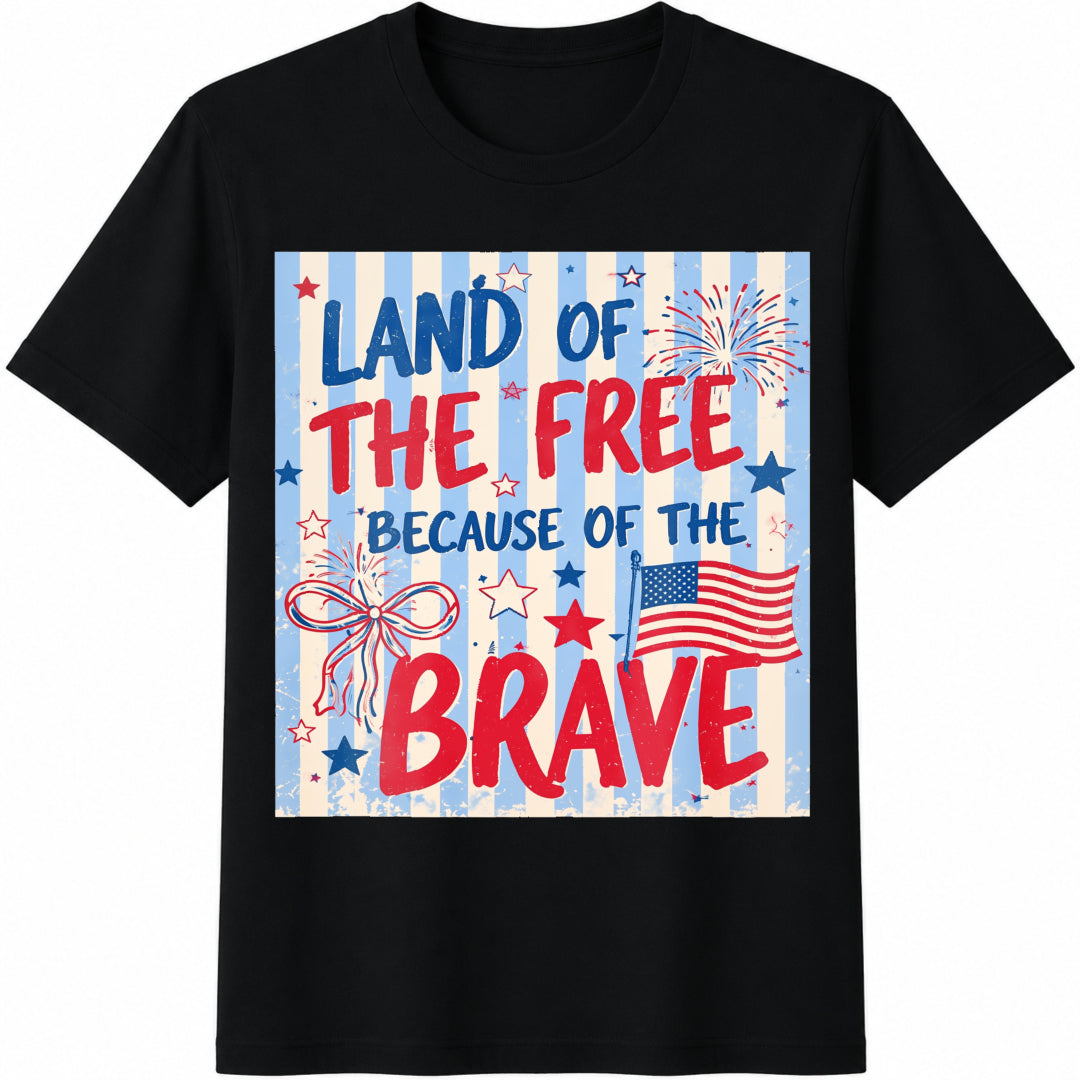 4th of July Land of the Free Cotton T-Shirt in Black