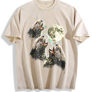 Otter Howling to Moon 90s Vintage Washed T-Shirt in Beige