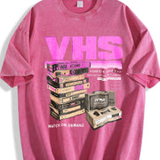 Faded a Fun Retro VHS Tape Vintage Washed T-Shirt in Red
