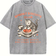 Spooky Biscuits Club Black Cat vintage washed oversized T-shirt in Gray