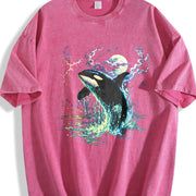 Orca Midnight 90s Retro Killer Whale Vintage Washed T-Shirt in Red