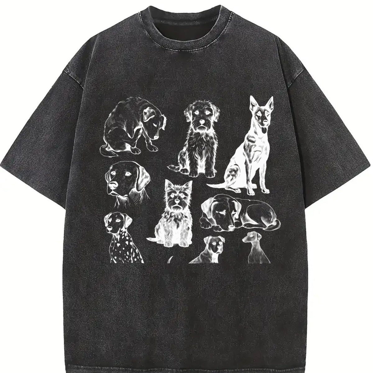 Dogs 90s Tattoo Retro ® Y2k Dog Vintage Washed T-Shirt in Black