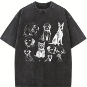 Dogs 90s Tattoo Retro ® Y2k Dog Vintage Washed T-Shirt in Black
