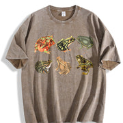 Retro Frogs 90s Retro Distressed Vintage Washed T-Shirt in Brown