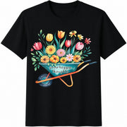 Grow Happy Thoughts Flowers Cotton T-Shirt in Black