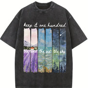 Keep It One Hundred Land Sea Sky Vintage Washed T-Shirt in Black