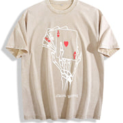 Premium Short-sleeve a Dark Punk of a Skeleton Hand Vintage Washed T-Shirt in Beige