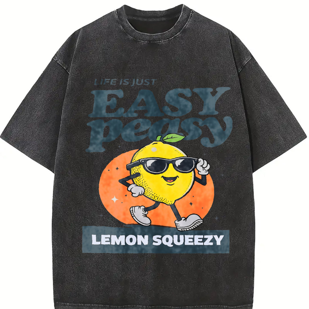 Life Is Just Easy Peasy Lemon Squeezy Matching Father Son Vintage Washed T-Shirt in Black