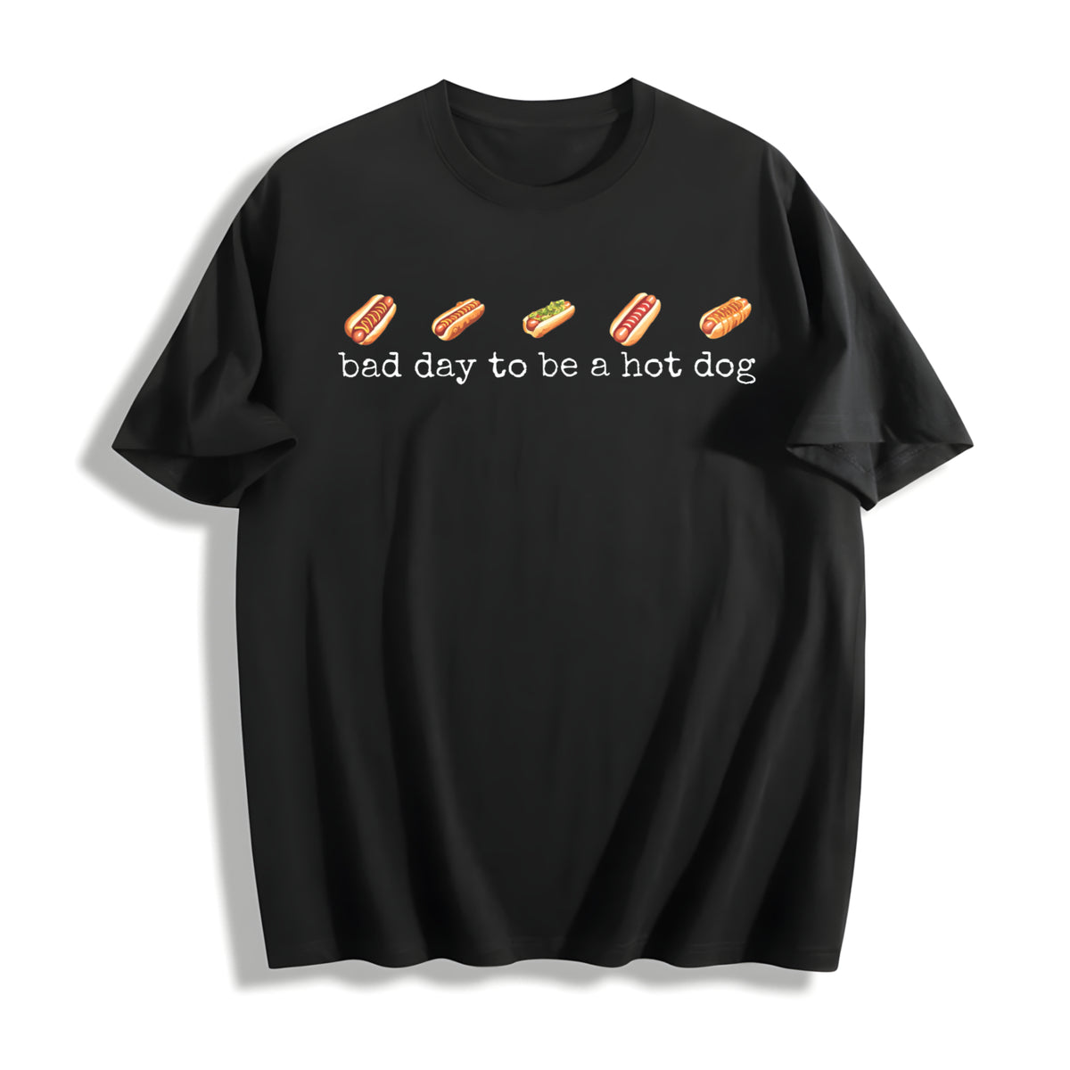 Bad Day to Be a Hotdog Cotton T-Shirt in Black