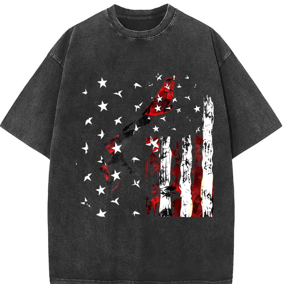 USA Flag Wolf Vintage Washed T-Shirt in Black