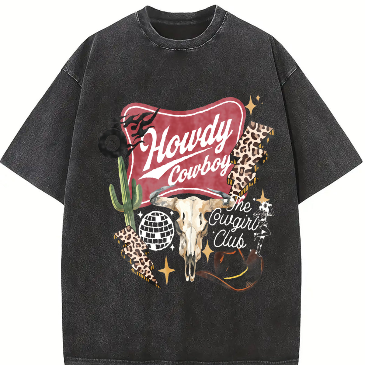 Western Collage Country Cowboy Skull Disco vintage washed oversized T-shirt in Black