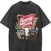 Western Collage Country Cowboy Skull Disco vintage washed oversized T-shirt in Black