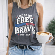 Land of the Free Because of the Brave Women's Color Cotton Tank Top in Gray