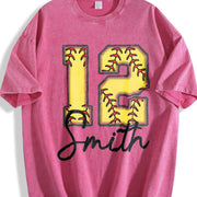 Custom Softball Personalized Softball Number Vintage Washed T-Shirt in Red