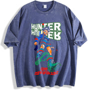 Gon HXH Wild Hunter Boy – with Green Aura Fighter vintage washed oversized T-shirt in Blue