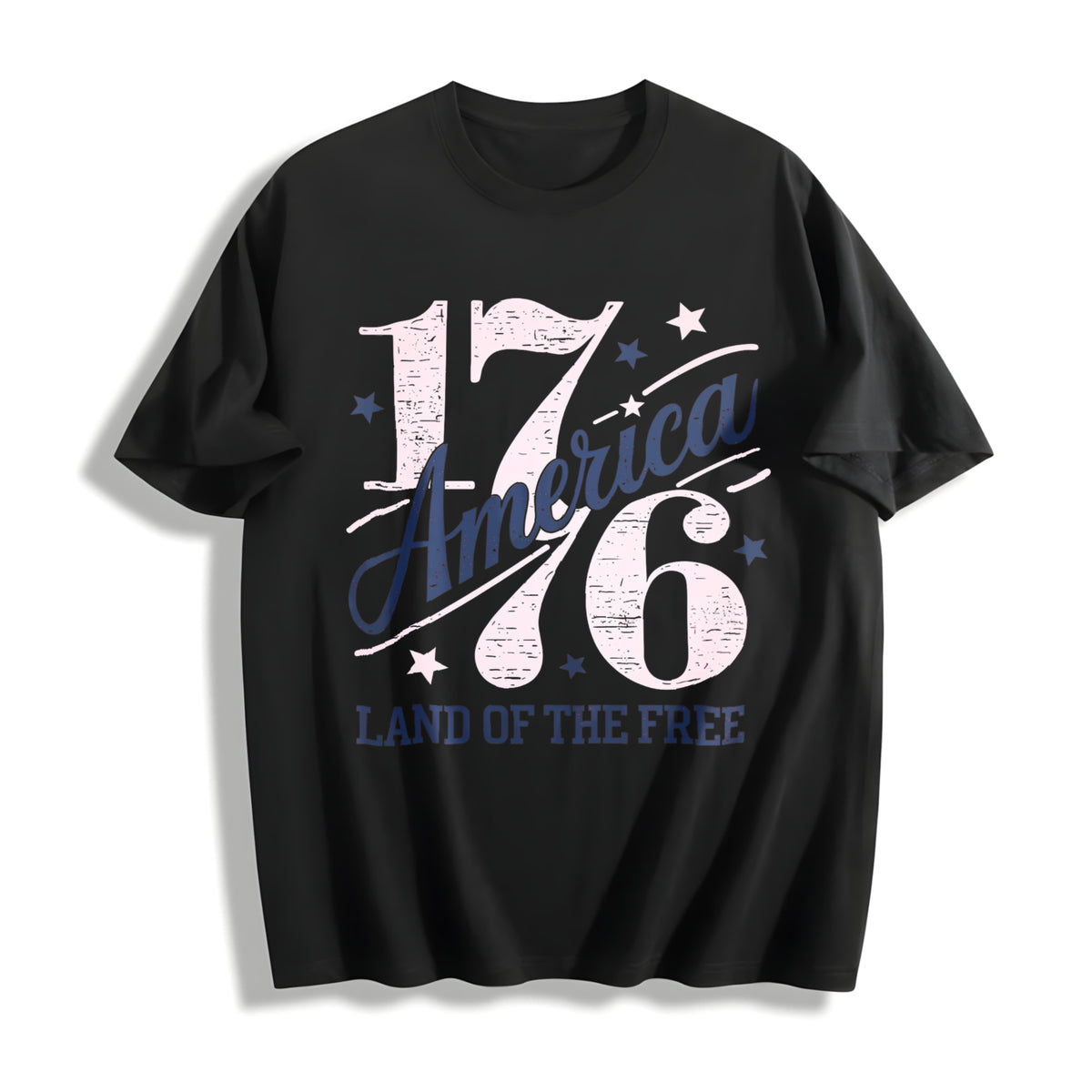 1776 America Land of the Free Cotton T-Shirt in Black